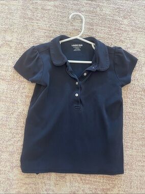 Lands' End Girls Navy Short-Sleeve Polo
